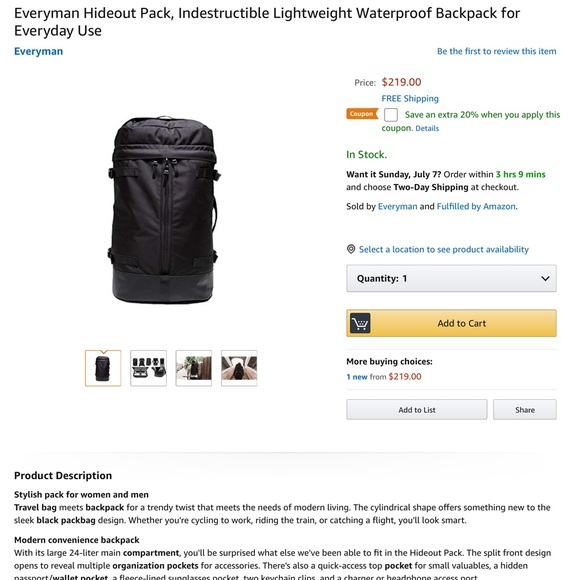 Everyman Hideout Bag Backpacks